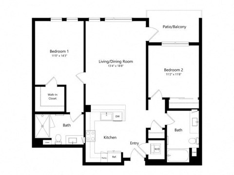 a floor plan of a unit with a bedroom and a living room